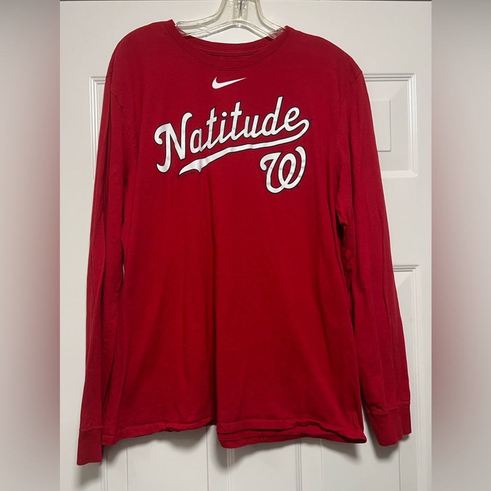 Nike NWOT Washington Nationals Natitude Red Long Sleeve T Shirt Majestic MLB